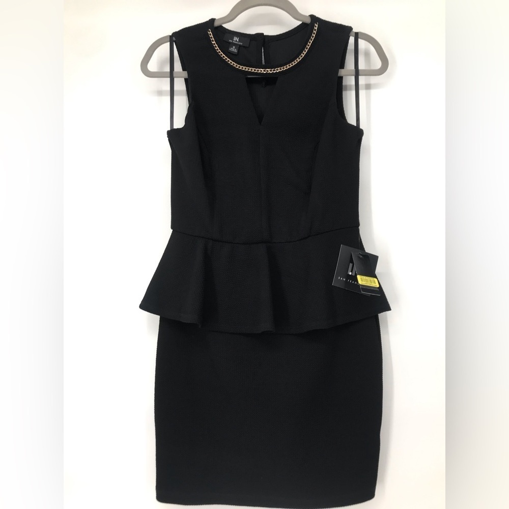 NWT Boutique Peplum Dress with Chain Detailed Neck